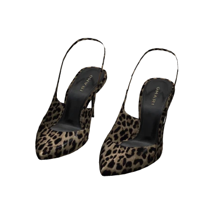 Slingback Heels in Leopard Shiny Leather
