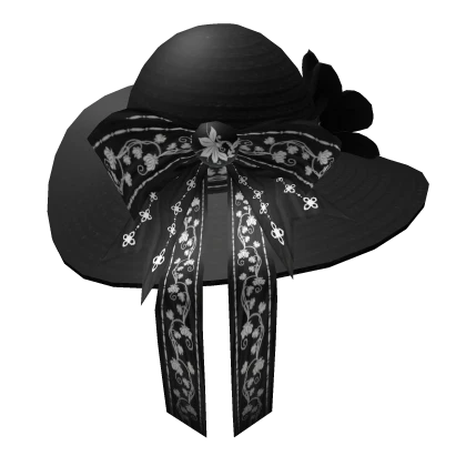 Black Wide Brim Elegant Lady Sun Hat +Black flower
