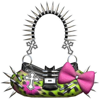 Pink & Green Scene y2k Mc-bling Spiked Cross Bag