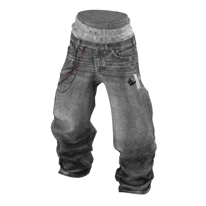 💗Y2K SAGGING BAGGY JEANS WITH KEYCHAIN_GREY