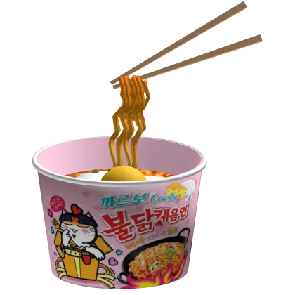 Matching Korean Buldak Pink Carbonara Ramen Face