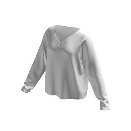 ☆ White Long-Sleeve V-Neck Baggy Shirt