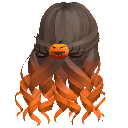 Halloween Brown & Orange Curly Hair w/ Pumpkin