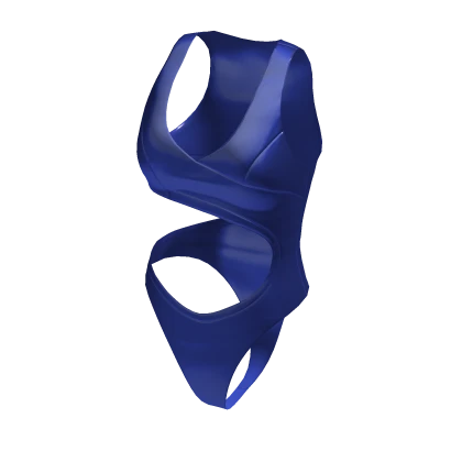 ☆ Latex Workout Cutout Bodysuit in Blue
