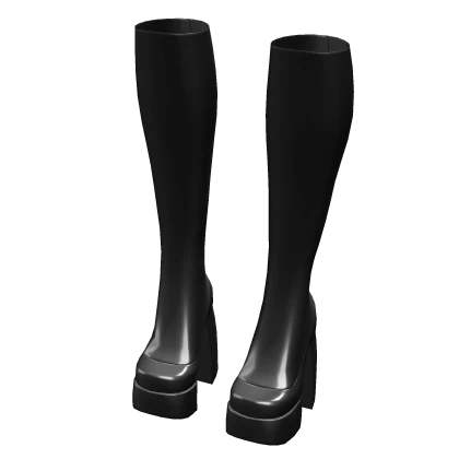 ☆ chunky blocky black glossy platfrom heels boots