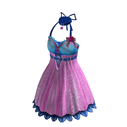 Fancy Frilly Halter Gown Blue & Pink