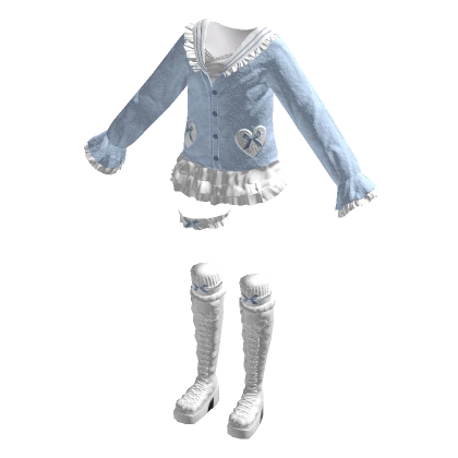 🍀Cute Cardigan Ruffle Outfit (Blue)