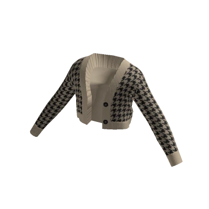 Cropped Cardigan - Beige Houndstooth