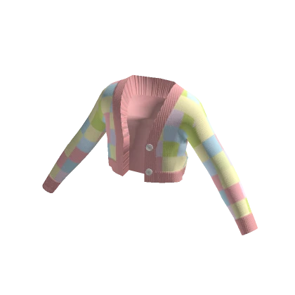 Cropped Cardigan - Rainbow Checker