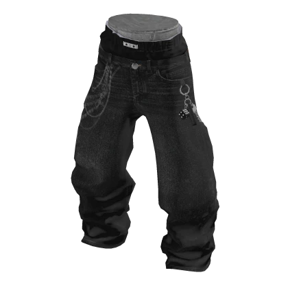 πY2K SAGGING BAGGY JEANS WITH KEYCHAIN_BLACK