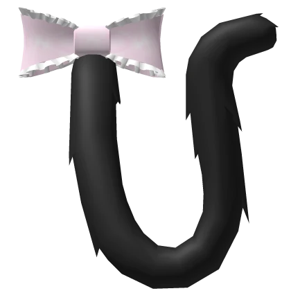 ꒰♡꒱ cute fluffy black cat tail with pink bow