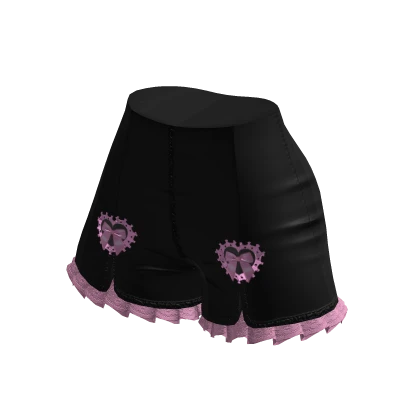 Denim wide leg shorts ruffled black pink