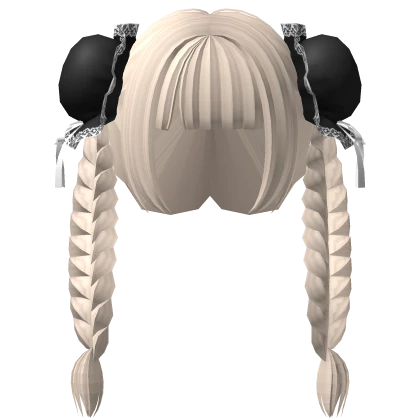 Cute Braided Pigtails w/ Cotton Bun Covers(Beige)
