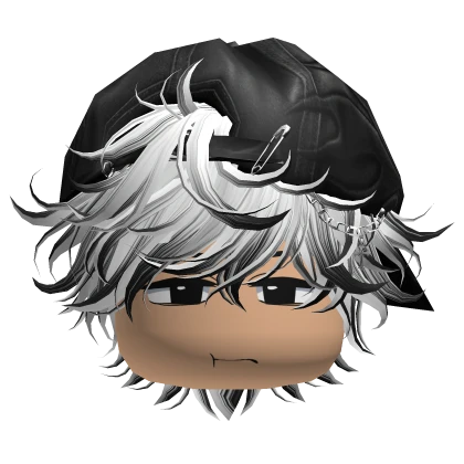 White & Black Messy Emo Hair w/ Y2K Cap & Boy Face