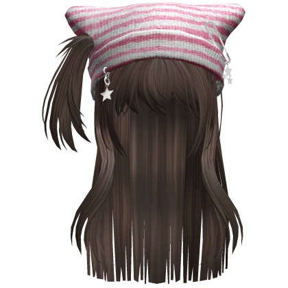 Brown - Cute Preppy Pigtail w/ Y2K Cat Beanie