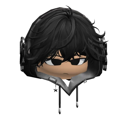 Black Messy Hair w/ Cute Face & Headphone Hoodie