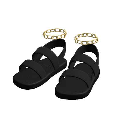 Black Sandals with Gold Ankle Bracelets