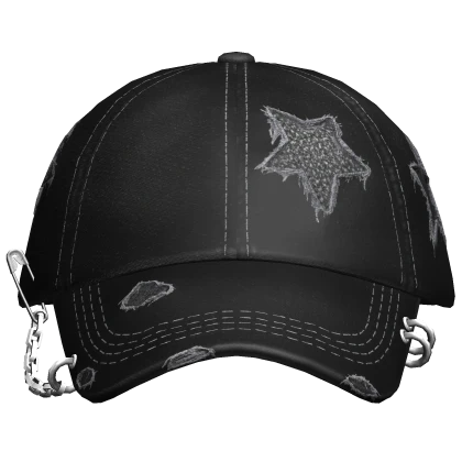 Cap Black Thrifted Pierced Washed Grunge 2000s Y2K