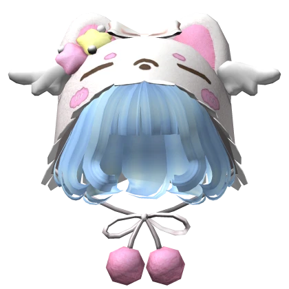Short Swirly Bangs w/ Cute Cap Tie-Knot in Blue