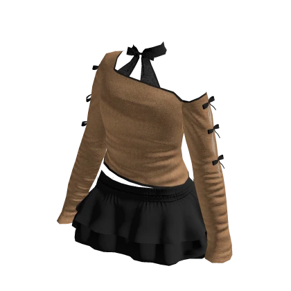 Outfit Off the Shoulder Beige and Black