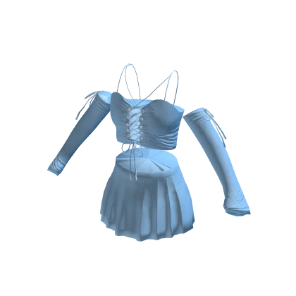 String Crop Corset Arm Warmers & Mini Skirt Blue
