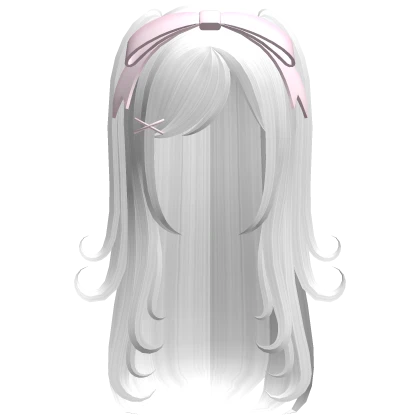 ♡ : swirly pigtail long hair in white + pink bow