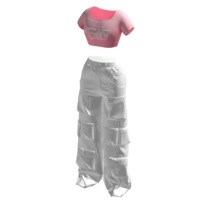SVDDEN CLUB Y2K Cargo Pants & Crop Top Pink White
