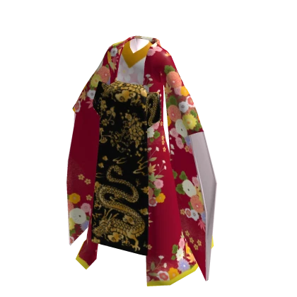 Oiran-style kimono red