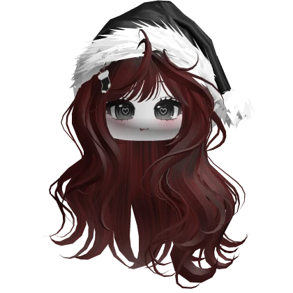 Dark Red Wavy Hair w/ Cute Face & Santa Hat