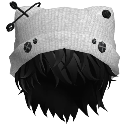Black Messy Hair w/ Beanie