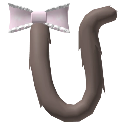 ꒰♡꒱ cute fluffy brown cat tail with pink bow