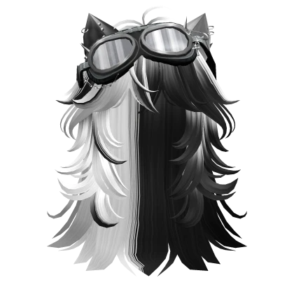 Black&White Anime cat hair w/ Y2K Goggles