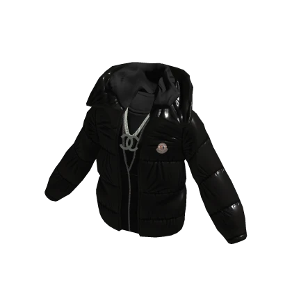 Black Monclizzy Jacket with Hoodie and CC Chain
