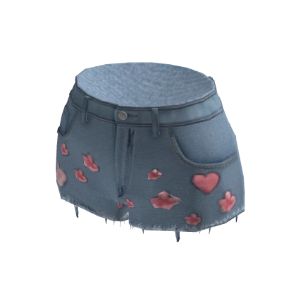 Cute Floral Hearts Jean Shorts - Blue