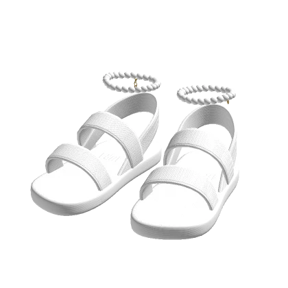 White Sandals with Pearl Ankle Bracelets