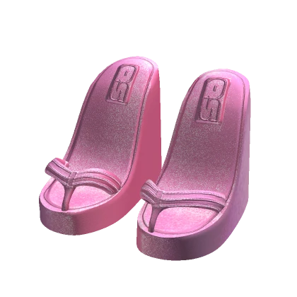 y2k Wedge heel flip flops pink glitter