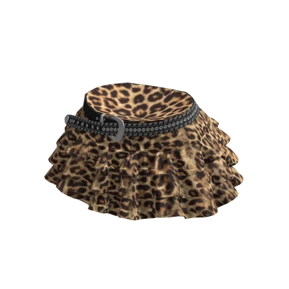 Leopard Print Gyaru Y2K Ruffled Skirt w/ Belt