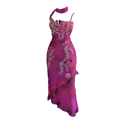 ʚ♡ɞ Vintage Floral Pink Ruffle Maxi Dress