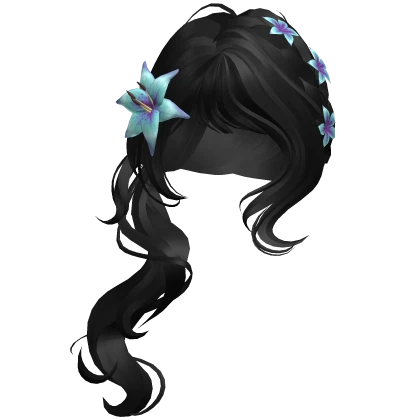 ♡ igari black summer ponytail with blue flower