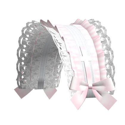 cross headress w lace & bow / white & pink