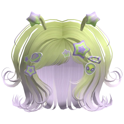 ♡ Space Alien Girl Hair w/ Green & Purple Charms 