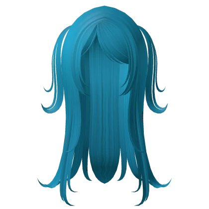 🤍† long cute wispy curly pigtails ocean blue