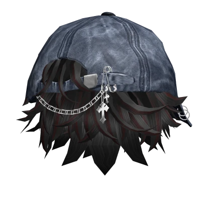 Streaky Messy Wolfcut Hair w/ Blue Backwards Cap