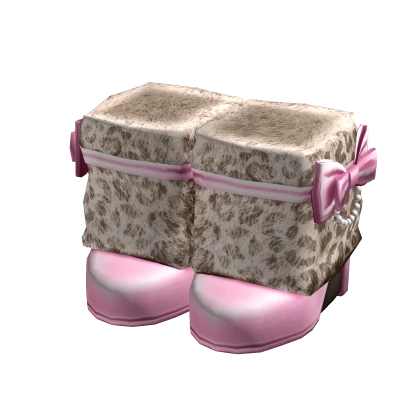 Elegant Leopard Hime Gyaru Bow Fur Heel Boots Pink