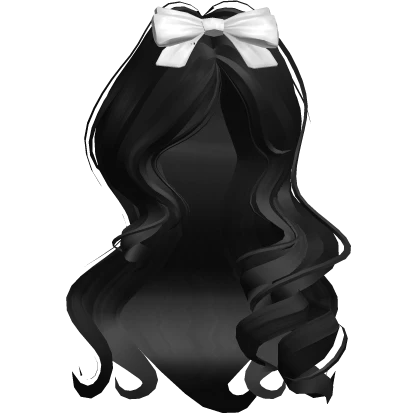 ♡ coquette black curls with white bow