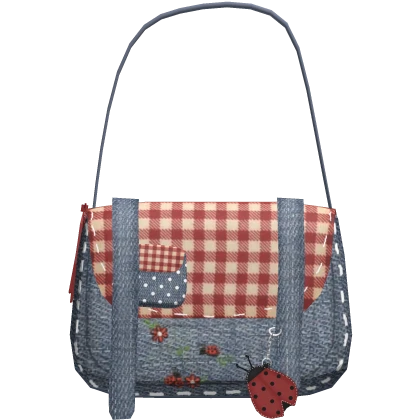 Igari Mori Kei Plaid Ladybug Denim Purse 