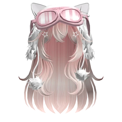 Baby Pink Anime cat hair w/ kitty goggles