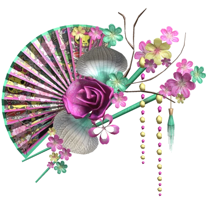 Kawaii Scene Gyaru Tropical Floral Traditional Fan