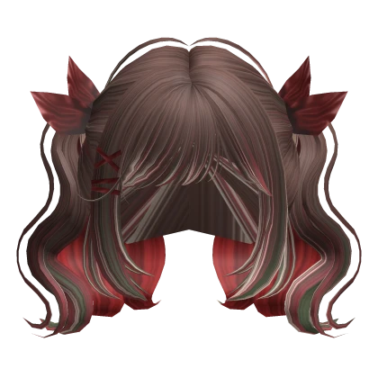 Brown Cute Wavy Pigtails w/ Christmas Bows