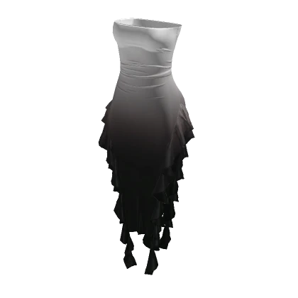 ruffle white black glossy dress